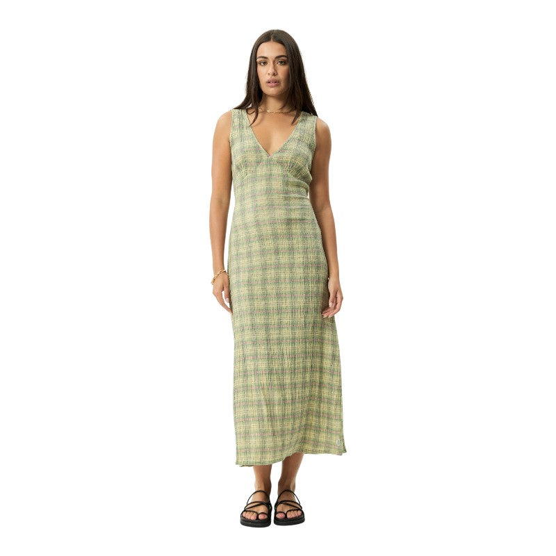 Afends Seersucker Maxi Dress - Green Check Cheapskates Online Afends Seersucker Maxi Dress - Green Check Cheapskates Online