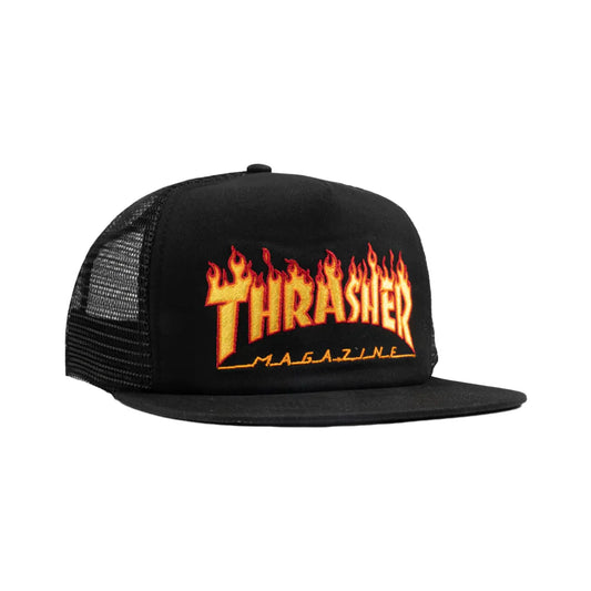 Thrasher Flame Embroidered Mesh Cap Black