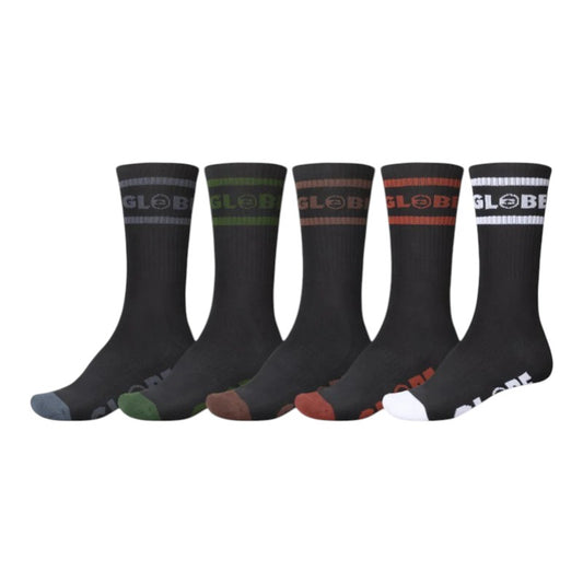 Globe Tilt Crew Sock 5 Pack - Black/Assorted