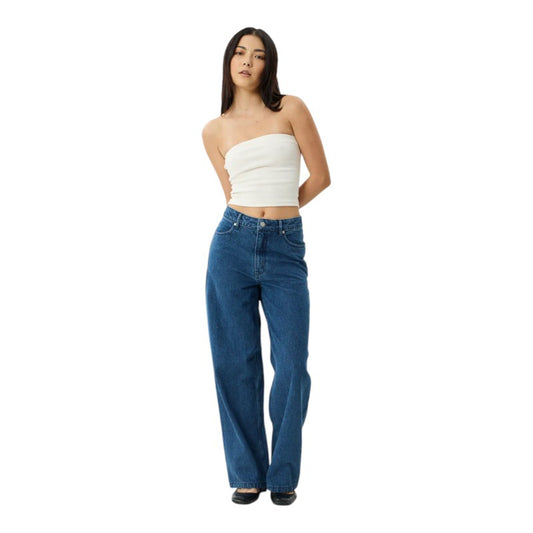 Afends Bella Denim Wide Leg Baggy Jean - Authentic Blue