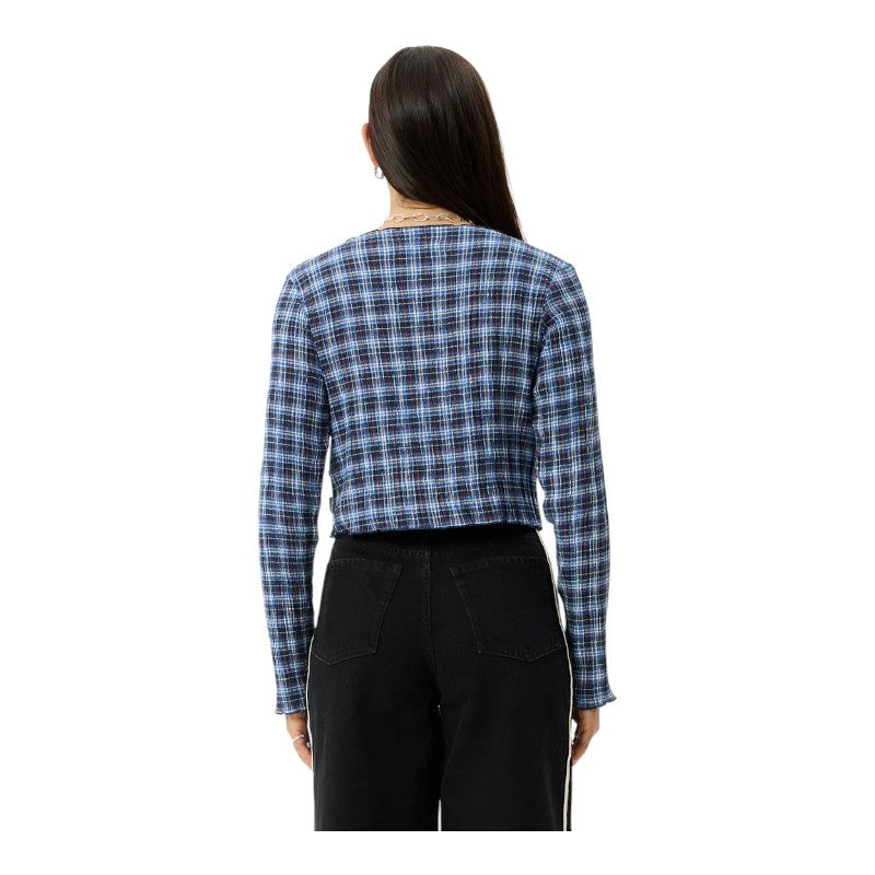 Afends Mountains Seersucker Long Sleeve Top - Navy Red Check