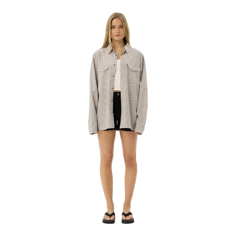 Afends Lennox Oversized Shirt - Olive Stripe