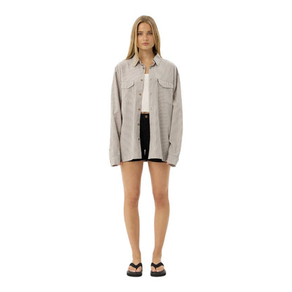 Afends Lennox Oversized Shirt - Olive Stripe