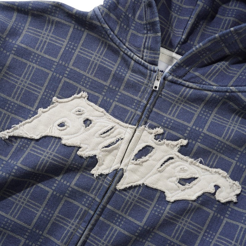 Butter Goods Amplify Zip Thru Hood - Washed Navy Plaid