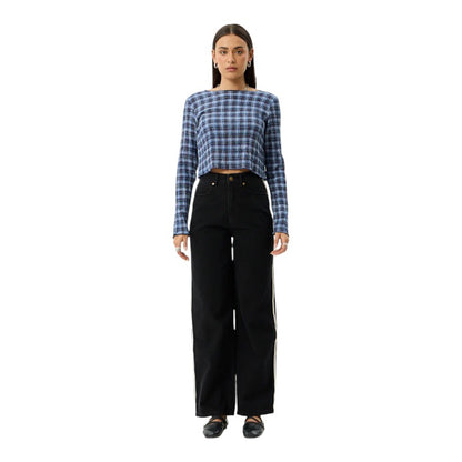 Afends Mountains Seersucker Long Sleeve Top - Navy Red Check
