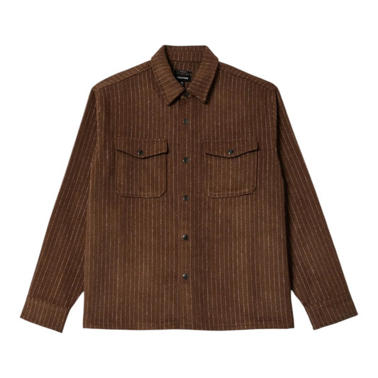 Brixton Selden Soft Brushed Flannel - Pinecone Brown Pinstripe