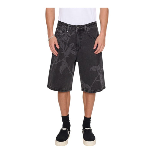 Thrills Time Will Tell Big Slacker Baggy Denim Short - Black Bull