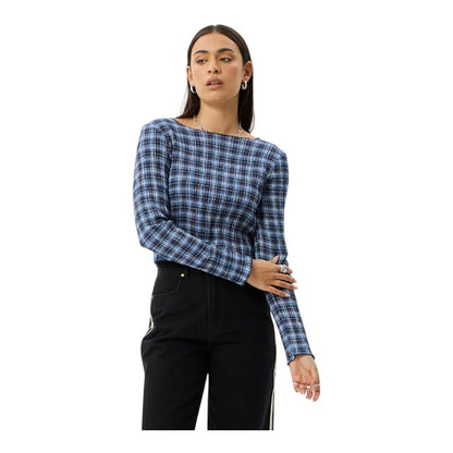 Afends Mountains Seersucker Long Sleeve Top - Navy Red Check