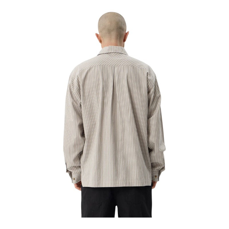 Afends Lennox Oversized Shirt - Olive Stripe