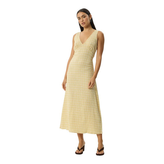 Afends Sunday Seersucker Maxi Dress - Lemon Check