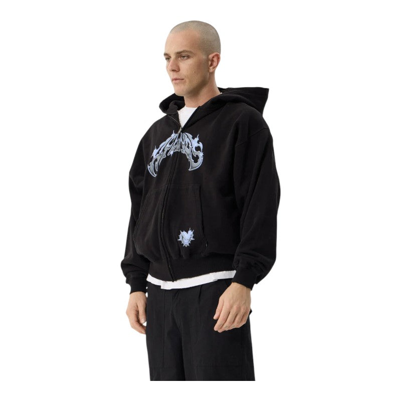 Afends Scorpius Distressed Boxy Zip Hood - Stone Black