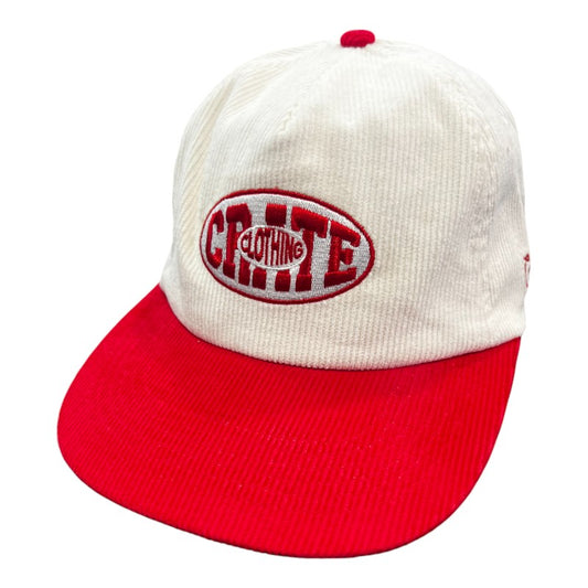Crate Oval Cord Varsity Cap - White/Red