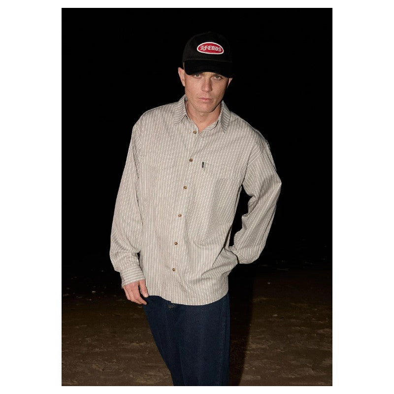 Afends Lennox Oversized Shirt - Olive Stripe