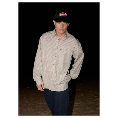 Afends Lennox Oversized Shirt - Olive Stripe
