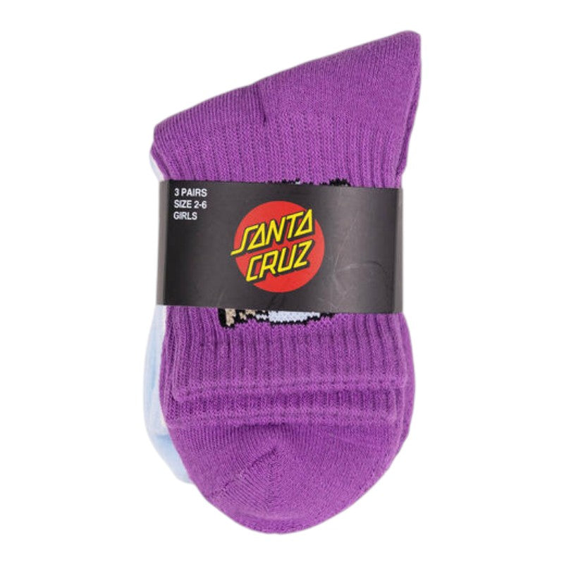Santa Cruz Youth Oval Dot Mid Sock 3 Pack - Magenta/White/Blue