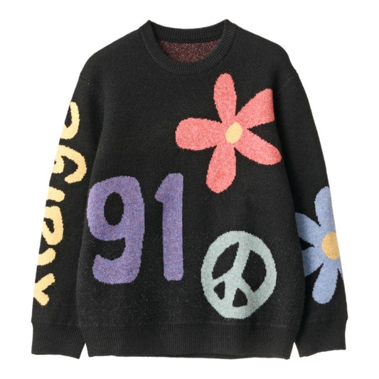 XLarge Flowers & Peace Recycled Knit Jersey – Black
