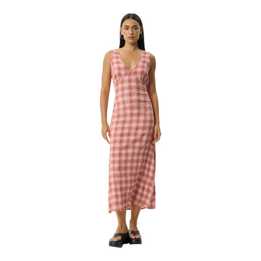 Afends Seersucker Maxi Dress - Red Check