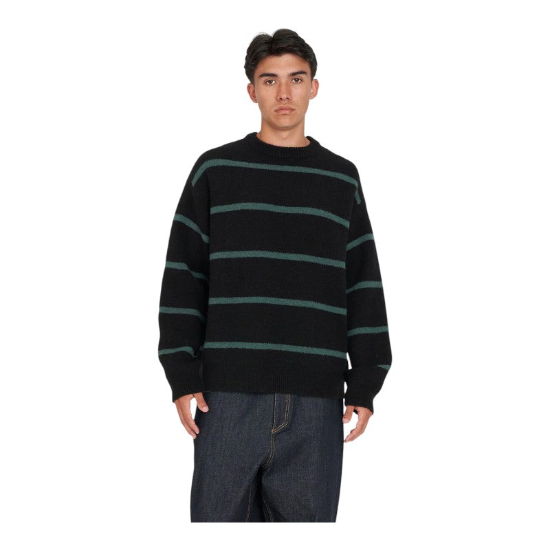 Huffer Stripe Knit Crew - Black/Pine
