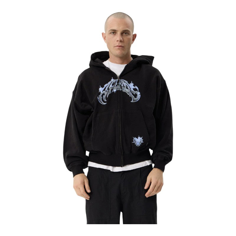 Afends Scorpius Distressed Boxy Zip Hood - Stone Black