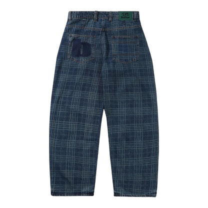 Butter Goods Burn Wide Cut Denim Jeans - Dark Indigo Plaid