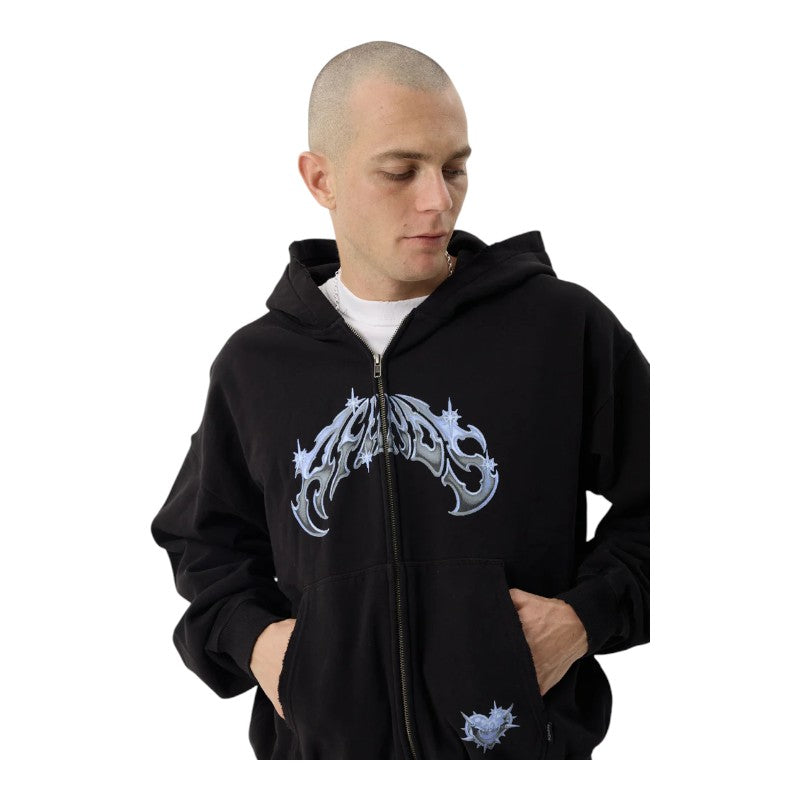 Afends Scorpius Distressed Boxy Zip Hood - Stone Black