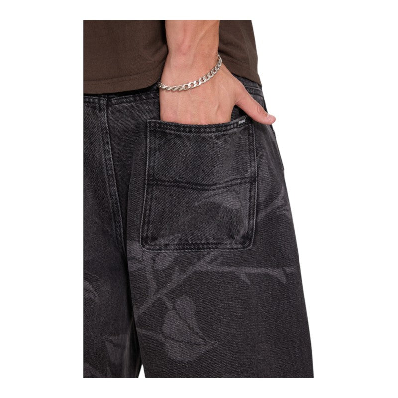 Thrills Time Will Tell Big Slacker Baggy Denim Short - Black Bull