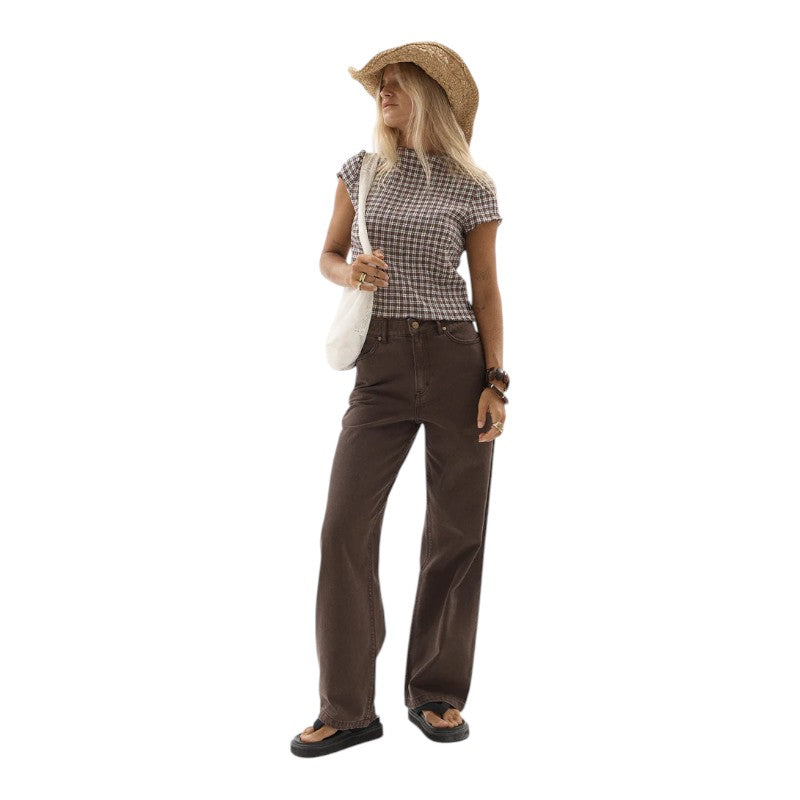 Afends Bella Wide Leg Jeans - Washed Coffee