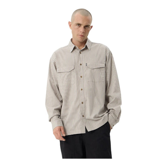 Afends Lennox Oversized Shirt - Olive Stripe