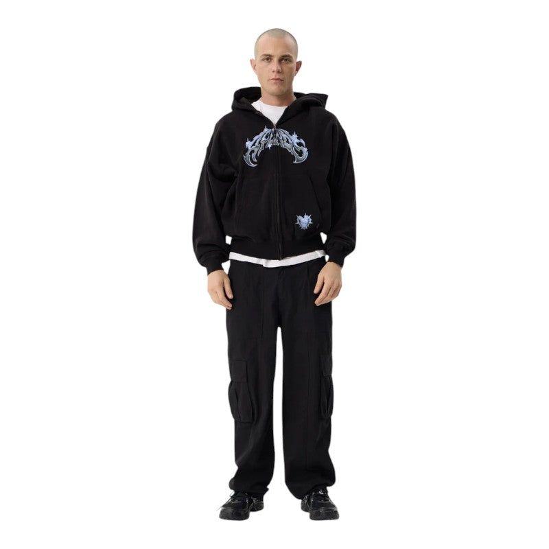 Afends Scorpius Distressed Boxy Zip Hood - Stone Black