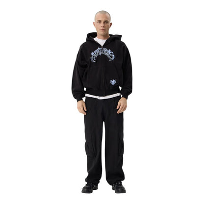 Afends Scorpius Distressed Boxy Zip Hood - Stone Black