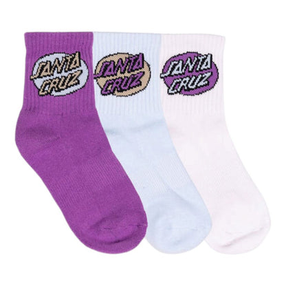 Santa Cruz Youth Oval Dot Mid Sock 3 Pack - Magenta/White/Blue