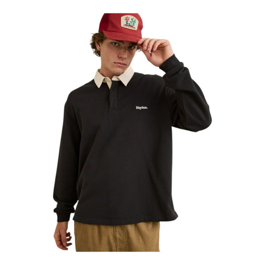 Rhythm Koa Vintage Rugby Polo - Black