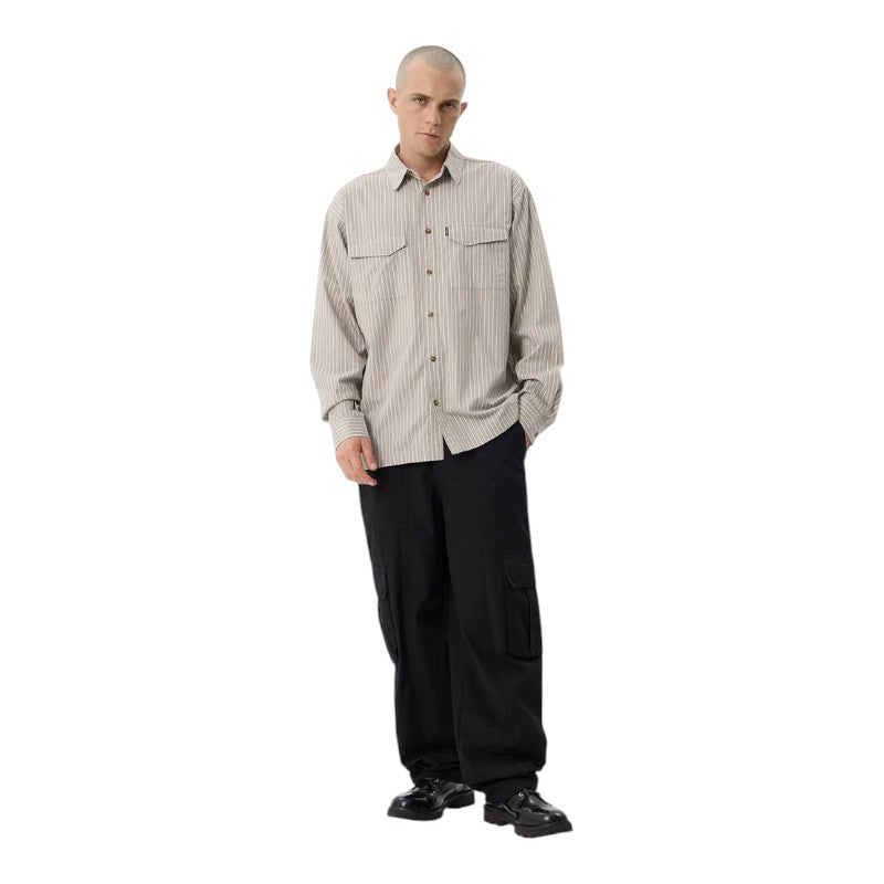 Afends Lennox Oversized Shirt - Olive Stripe