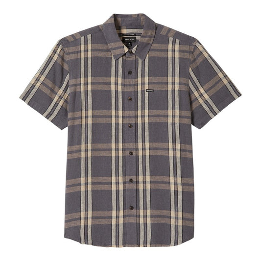 Brixton Charter Linen Blend Shirt - Charcoal/Beige Plaid
