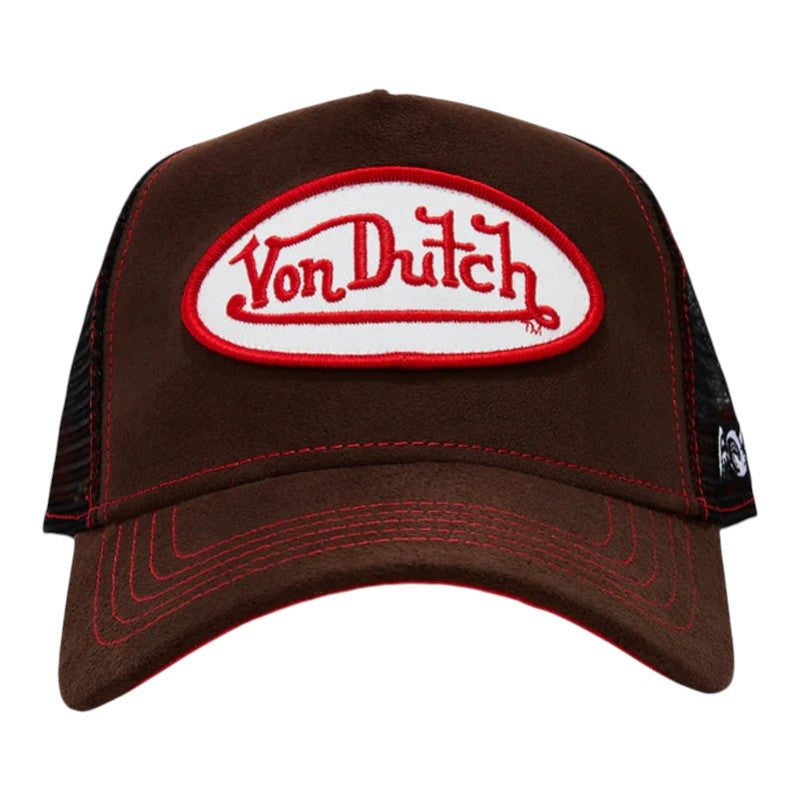 Von Dutch Trucker Cap - Brown Suede/Red