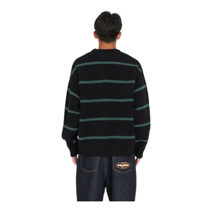 Huffer Stripe Knit Crew - Black/Pine