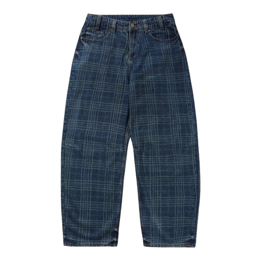 Butter Goods Burn Wide Cut Denim Jeans - Dark Indigo Plaid