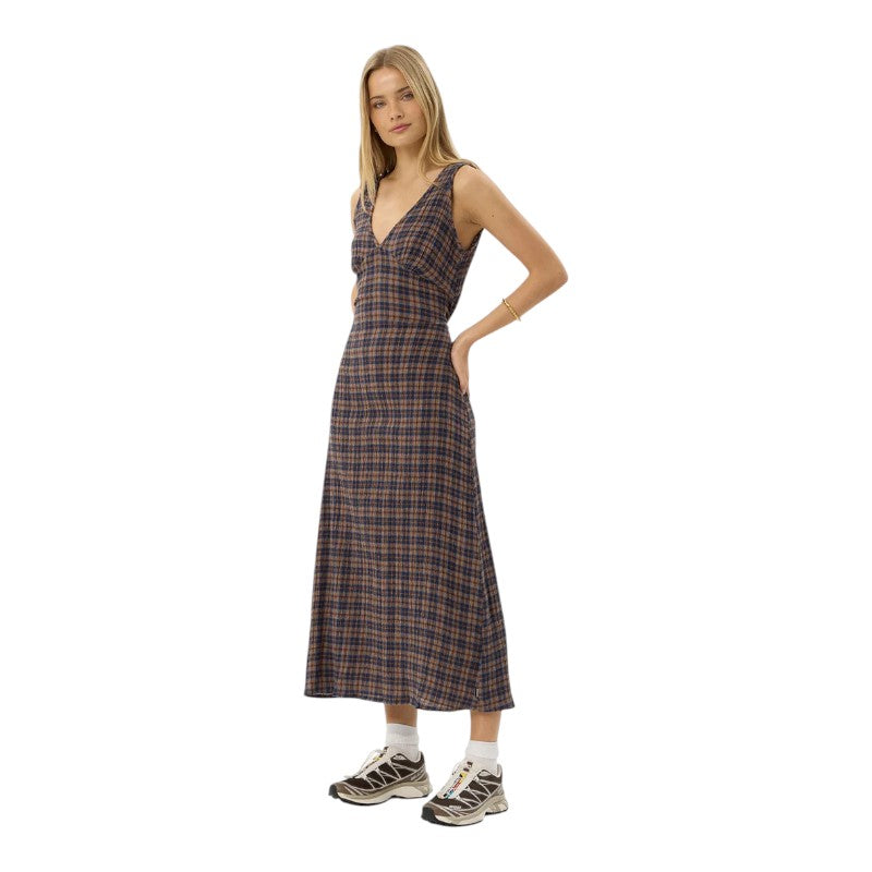 Afends Tully Seersucker Maxi Dress - Shev Indigo Check
