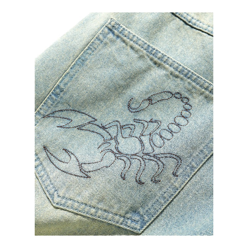 Butter Goods Scorpion Stich Denim Shorts - Tinted Light Blue