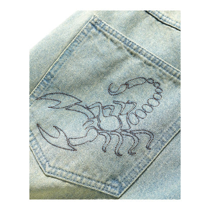 Butter Goods Scorpion Stich Denim Shorts - Tinted Light Blue
