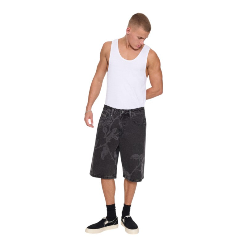 Thrills Time Will Tell Big Slacker Baggy Denim Short - Black Bull