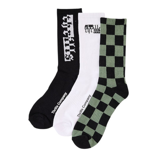 Thrills Excitement 3 Pack Sock - White/Black/Green