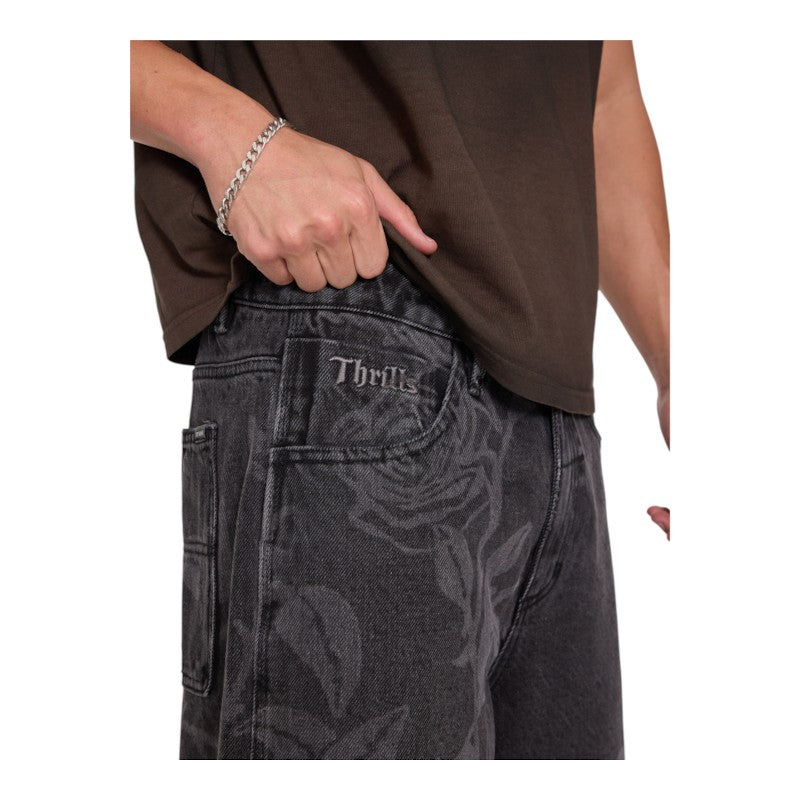 Thrills Time Will Tell Big Slacker Baggy Denim Short - Black Bull