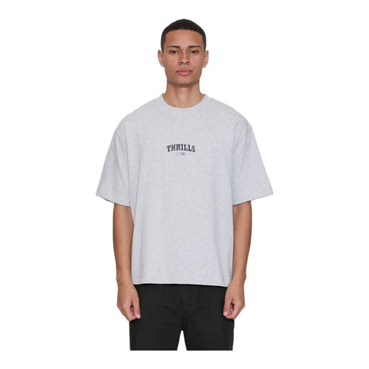 Thrills Of Victory Embro Box Fit Oversize Cropped Contrast Stitch Tee - Snow Marle