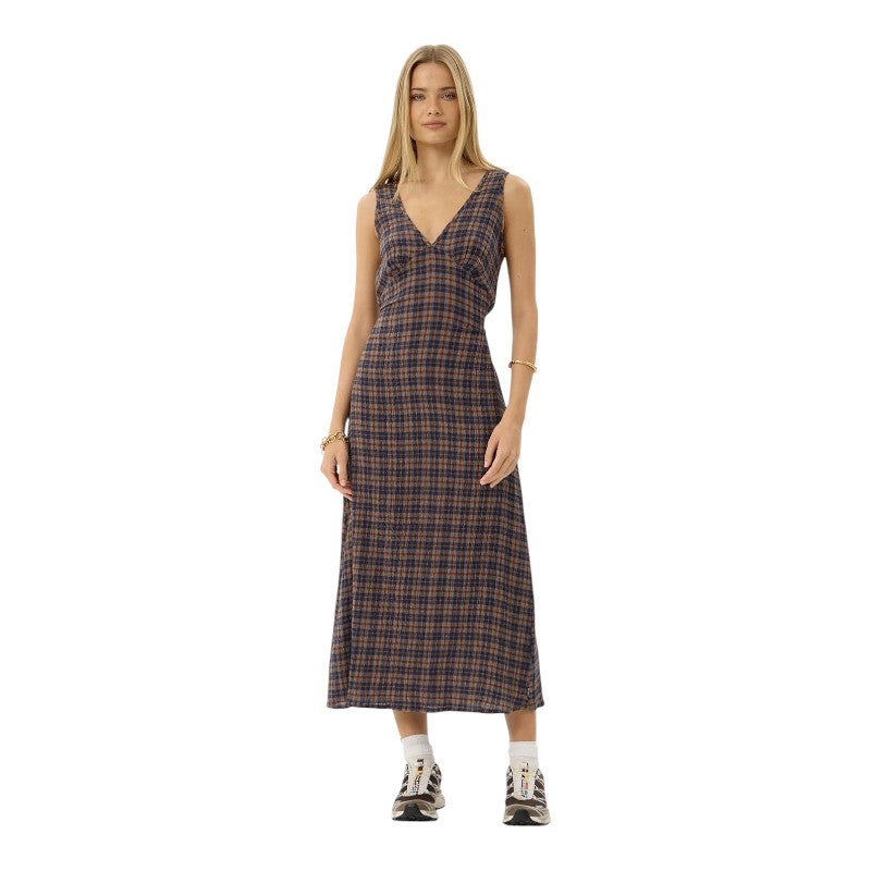 Afends Tully Seersucker Maxi Dress - Shev Indigo Check