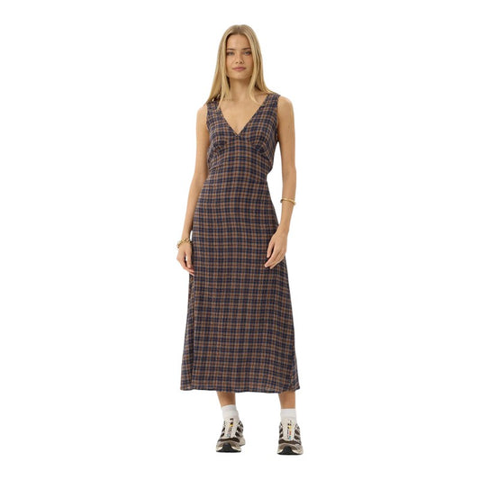 Afends Tully Seersucker Maxi Dress - Shev Indigo Check