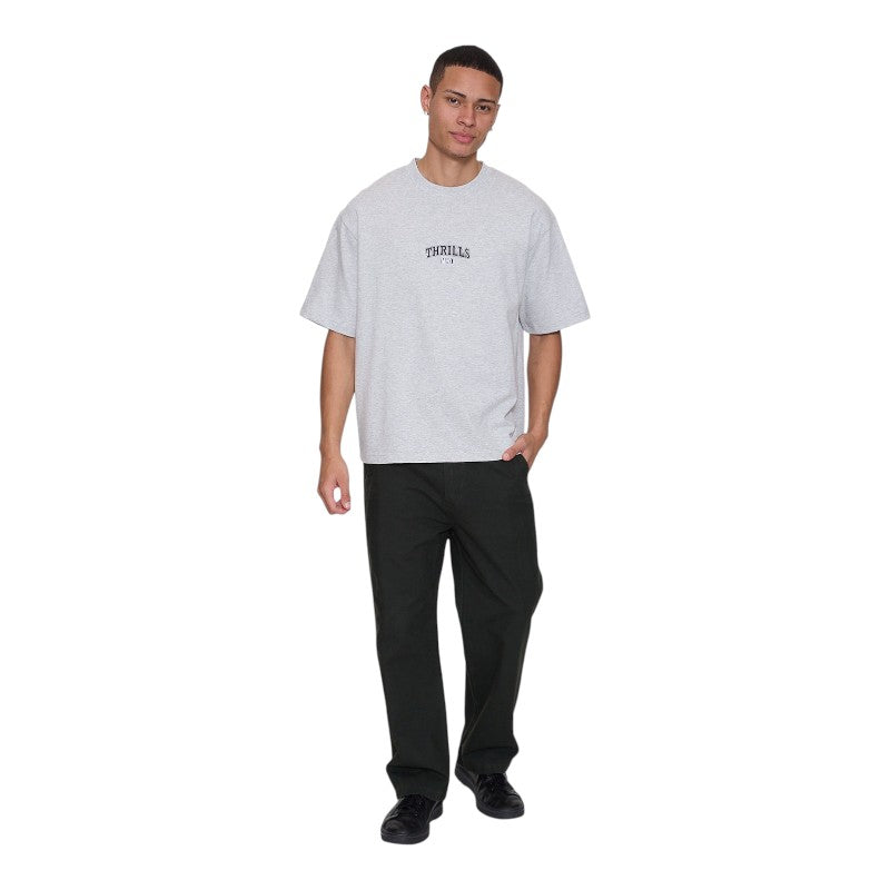 Thrills Of Victory Embro Box Fit Oversize Cropped Contrast Stitch Tee - Snow Marle