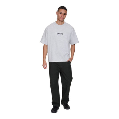 Thrills Of Victory Embro Box Fit Oversize Cropped Contrast Stitch Tee - Snow Marle