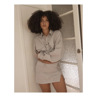 Afends Lennox Oversized Shirt - Olive Stripe