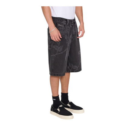 Thrills Time Will Tell Big Slacker Baggy Denim Short - Black Bull